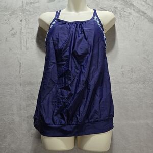 Holipick Blouson Tankini Top Swimsuit Navy Blue Size Large Double Shoulder Strap